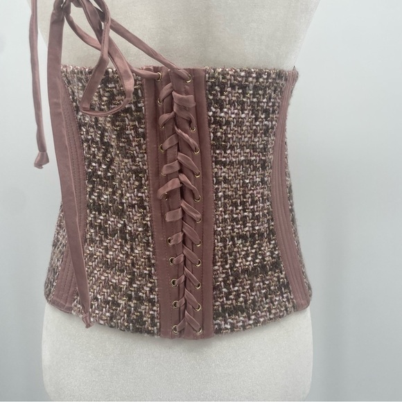 Roberto Cavalli Vintage Bustier Corset Lace Up Top 2005 Pink Tweed Wool Silk 46 - Picture 12 of 13
